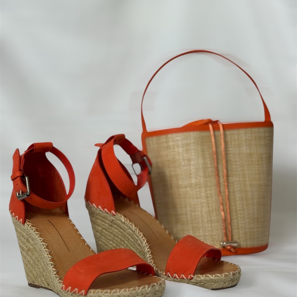 Dolce Vita Orange Wedge Espadrille sandals Size 8.5 and coordinating bag summer